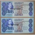 Lot of 4 G de Kock 3rd Issue R2 notes - at least 2 UNC - CU735 series