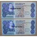 Pair of G de Kock 3rd Issue R2 notes - UNC, GP series