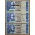 Lot of 4 G de Kock 3rd Issue R2 notes - UNC, 3 in sequence - GB