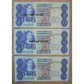 Lot of 3 G de Kock 2nd Issue R2 notes - UNC, with 2 in sequence