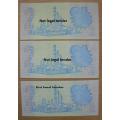 Lot of 3 De Jongh 4th Issue R2 notes - UNC in sequence - A3/65