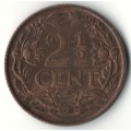 1941 Netherlands 2 1/2 Cent, toned