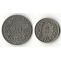 Switzerland 5 Rappen 1928 & 20 Rappen 1909