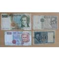 Italy lot of 4 old used banknotes - see listing for details
