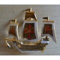 Vintage faux damascene Spanish galleon brooch - as new