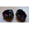 Vintage clip-on earrings - lovely metal detail and large purple stone