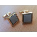 Pair of vintage square cufflinks with grey inlay detail