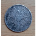 1881 Germany Empire 90% silver 1 Mark, well used