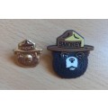 Pair of vintage Smokey Bear US lapel pin badges
