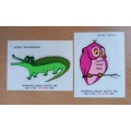 Vintage pair of collectible Five Roses / Vyf Rose tea stickers - Ollie Uil & Kosie Krokodil
