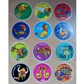 Full set of 12 Dairy Maid zodiac card stickers, 1970s