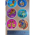 Full set of 12 Dairy Maid zodiac card stickers, 1970s