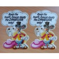 Vintage pair of Zymafluor mouse stickers