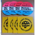 Vintage lot of 11 SA insurance car disk stickers - see description for details