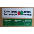 Lot of 13 vintage Applemist apple juice & `luv `n apple` stickers
