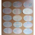 Vintage lot of 15 Shell promotion international car license stickers from the 1970s