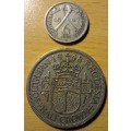 Southern Rhodesia 1/2 Crown 1948 & 6 Pence 1947