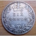 1901 Great Britain sterling silver 6 Pence