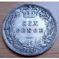 1887 Great Britain sterling silver 6 Pence, Young Head