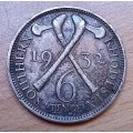 1932 Southern Rhodesia silver 6 Pence