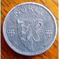 1943 Norway WWII 50 Ore, zinc coin