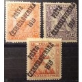 1919 Czechoslovakia war charity overprints 10, 15 & 40 F