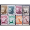 1957 Thailand lot of 8 used stamps 5ST to 2B