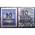 1923 Germany 10 Billion overprints, used - on 20M and 100M
