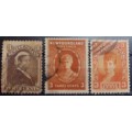 Newfoundland lot of 3 used 3c stamps 1887 to 1897