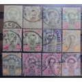 1887 Thailand Siam lot of 12 Chulalongkorn stamps to 24 Att