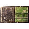 1949 Germany British American zone 2 and 10 Pf, used