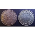 Switzerland silver 1946 and 1957 1/2 Franc