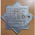 1960 Transvaal Four Wheeler tax disc