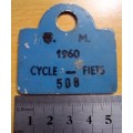 1960 unknown town bicycle license disk