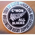 All Blacks tour of SA 1976 supporters badge + silver fern pin badge
