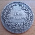 1838 Great Britain 1 Shilling, overstamped `A` on obverse