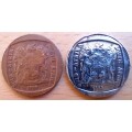 1989 RSA pair of R2 coins - nickel plating removed totally and partially