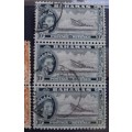 Bahamas 1953 1st of 3 used multiples 2, 5 & 10 Shillings