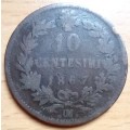 Italy 10 Centesimi 1867 OM, well used