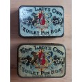 The Lady`s Own pair of pin boxes metal tins - one with contents