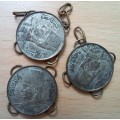 1938 Egypt 3x 1/2 Millieme, silvered with mountings - made during WW2