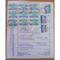Israel parcel card with block of 9 used 10 NIS 1989 stamps + others