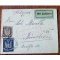 Germany German Reich airmail cover to Munich 1922, 25pf and 3M stamps