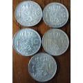 Netherlands lot of 5 silver 1 Gulden 1967 great condition
