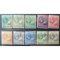 Antigua 1921 to 1929 part set of 10 MH George V stamps - 1/2d to 4 shillings