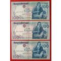 Portugal 100 Escudos 1981 x 3 notes used