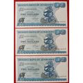 Zimbabwe $2 1983 Harare 3 UNC notes in sequence - Series AA-Z