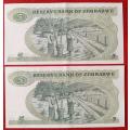 Zimbabwe $5 1994 2 UNC notes in sequence - Series BA-T - not perfect