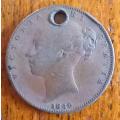 1849 Great Britain Farthing *very rare, but holed