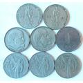 Soviet Russia USSR 8 x 1 Rouble coins 1965, 1967, 1970 & 1977